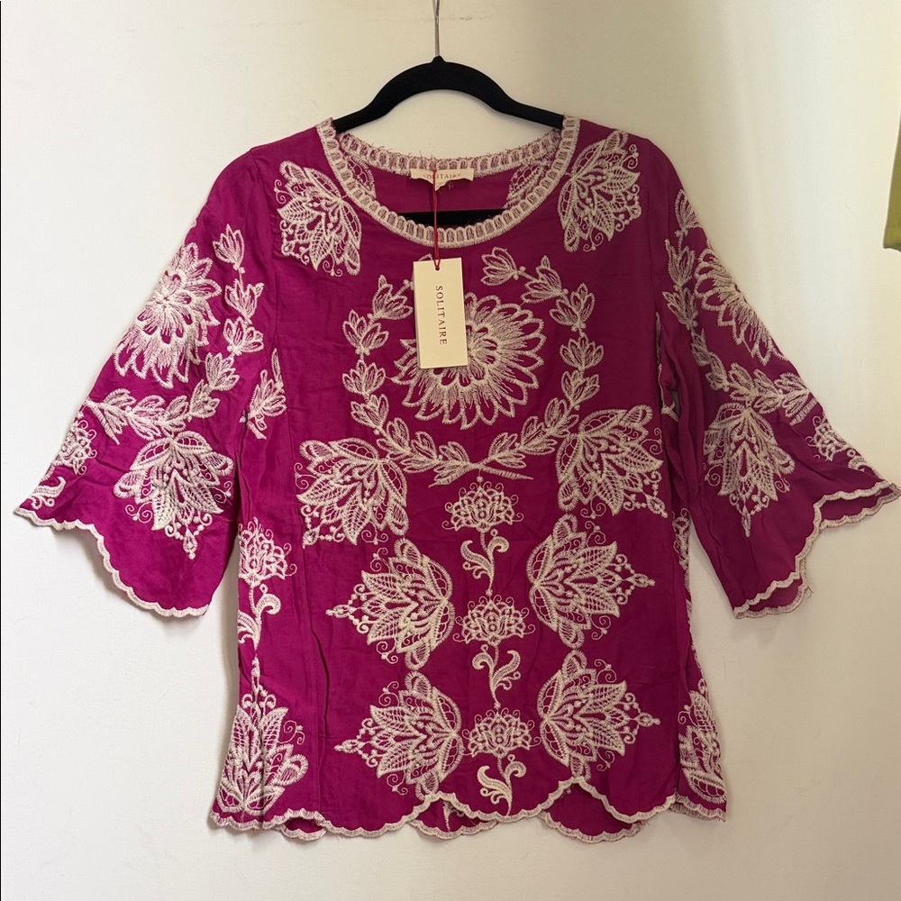 Solitaire Fuchsia and Cream Embroidered Blouse | Small